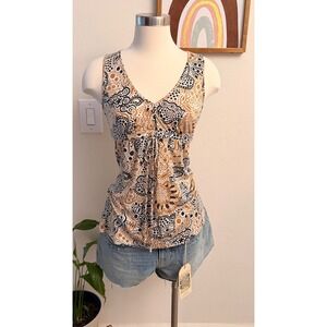 Express Design Studio Tank Top Womens Size M Yellow Black Silk Blend Boho Print
